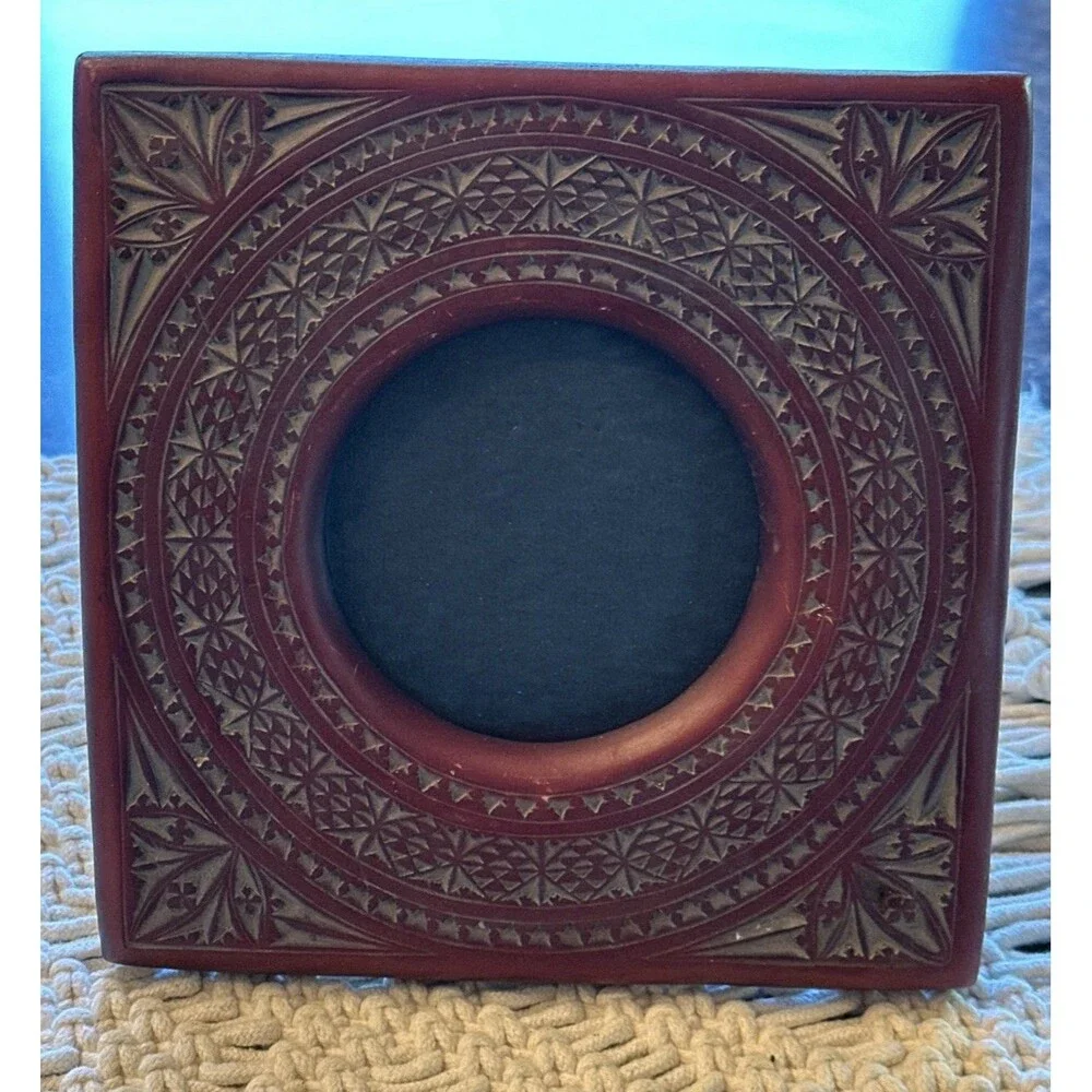 Set Of 2 Carved‎ Mandala Style Square Picture frame ornate raised Circle Glass